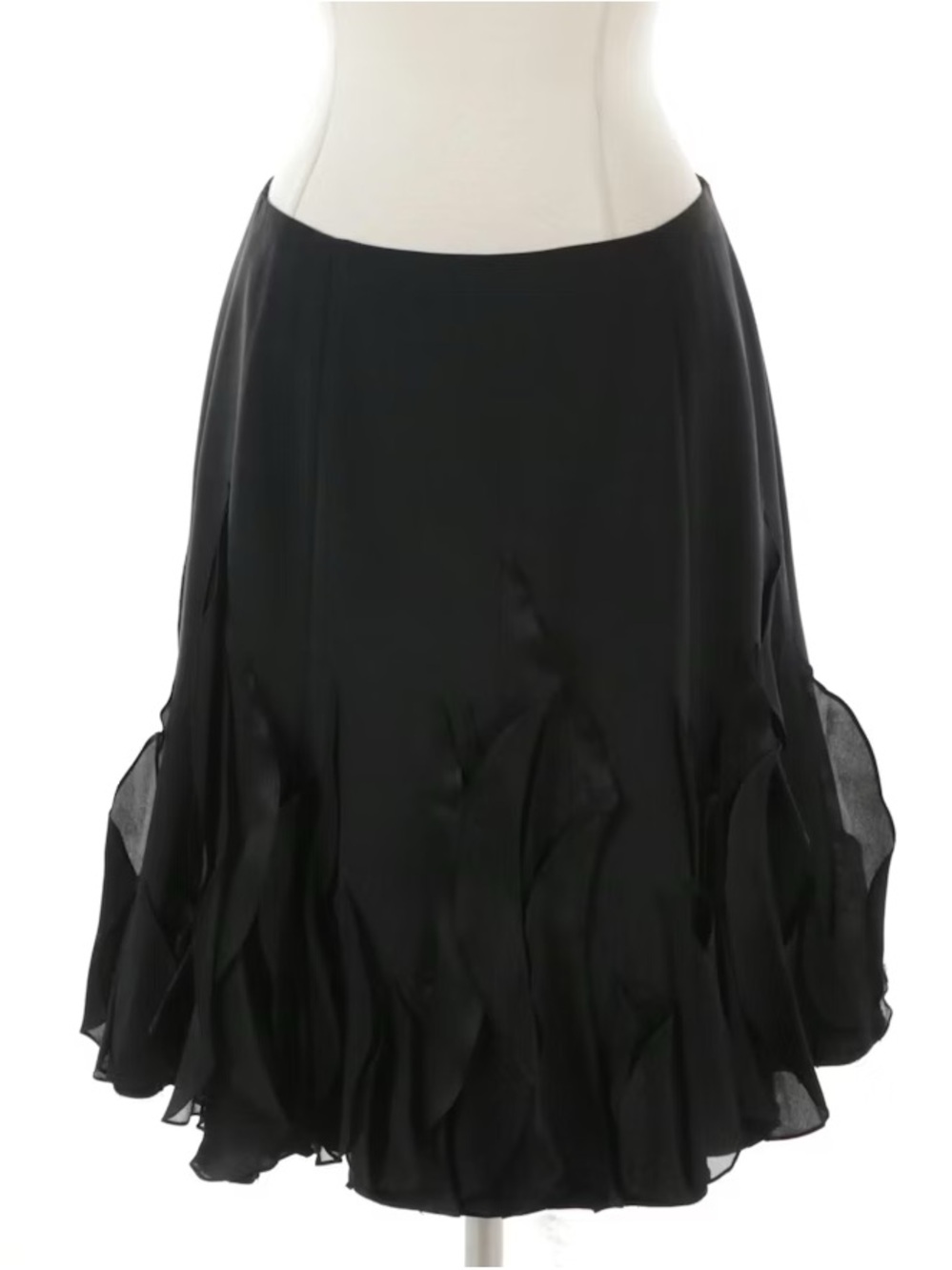 Women's Black Silk Godet Petal-Detail Skirt